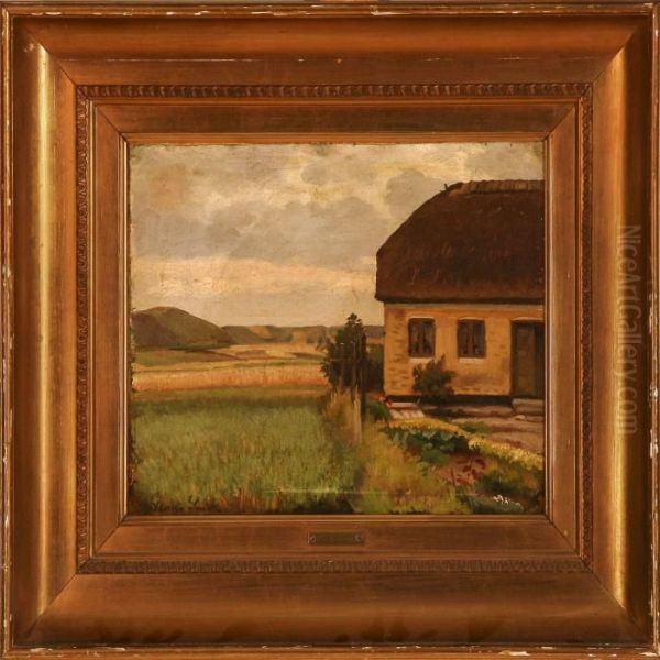 Landscape With A Yellowcottage Oil Painting by Hans Ludvig Smidth