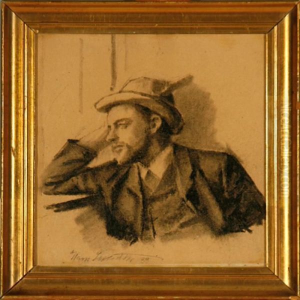 Portrait Of The Danishpainter Johannes Wilhjelm Oil Painting by Hans Ludvig Smidth