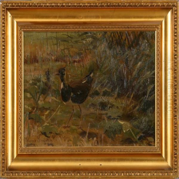 Landscape With Lapwing. Signed Hans Schmidt Oil Painting by Hans Ludvig Smidth