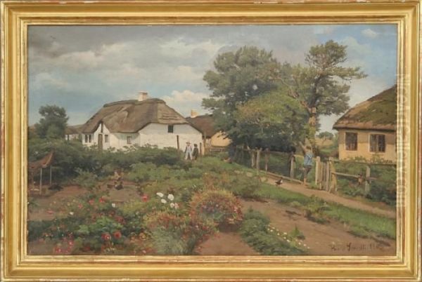 A Summer Scenery With Children 
In The Vegetable Gardens. Signed Hans Smidth And On The Back Dated 1903 Oil Painting by Hans Ludvig Smidth