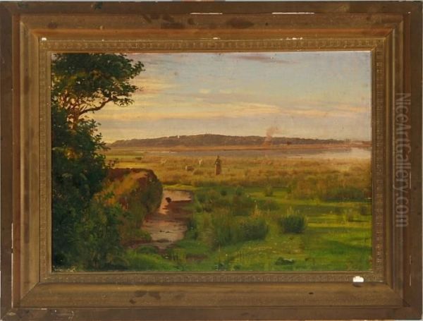 A Danish Inlet Scenery, Summer Oil Painting by Hans Ludvig Smidth