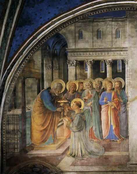 St Peter Consacrates Stephen as Deacon Oil Painting by Angelico Fra