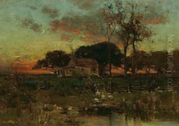 Sunset On The Farm Oil Painting by George Henry Smillie