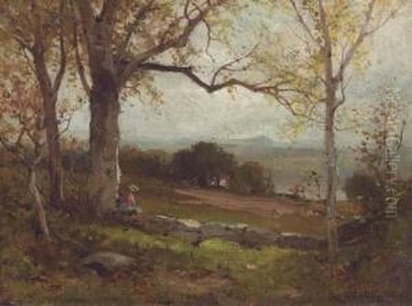 New Jersey Landscape With A Figure Resting By A Tree Oil Painting by George Henry Smillie