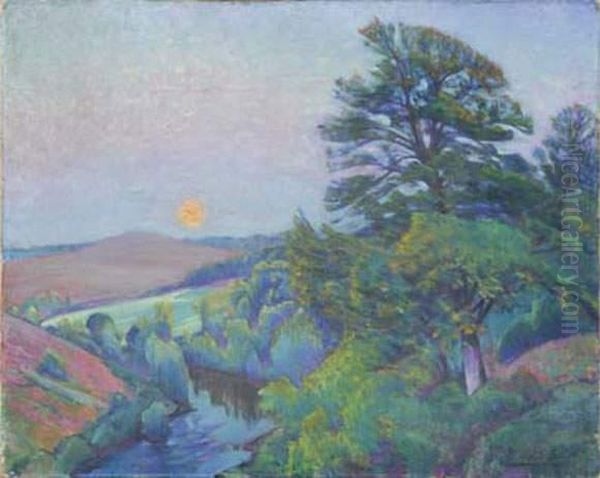 Lever De Lune Sur La Creuse Oil Painting by Alfred Smith