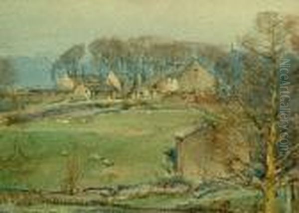 Behind The Old Hall, Threshfield Oil Painting by Arthur Reginald Smith