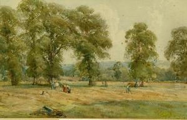 A Hay Making Scene Oil Painting by Arthur Reginald Smith