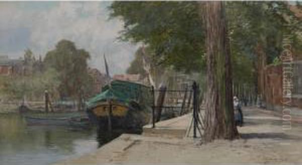 Along The Canal Oil Painting by Francis Hopkinson Smith