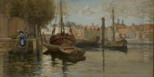 At The Pier, Bruges Oil Painting by Francis Hopkinson Smith