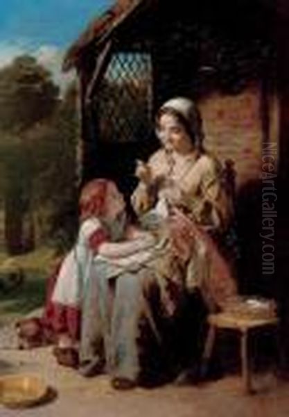 The Sewing Lesson Oil Painting by George Smith