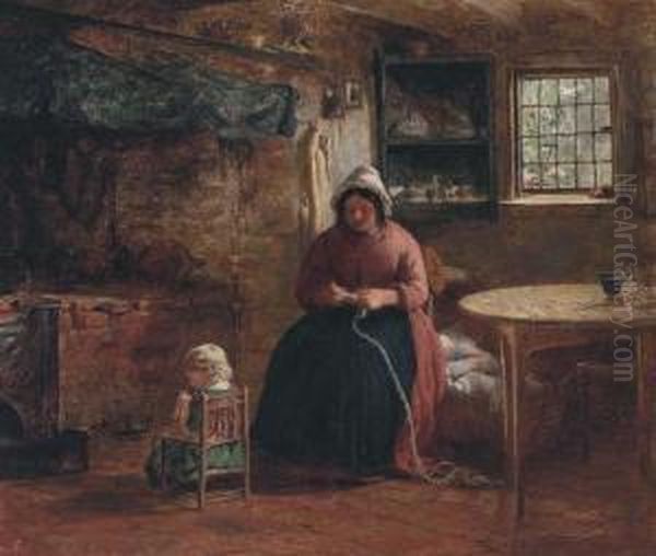 Straw Plaiting Oil Painting by George Smith