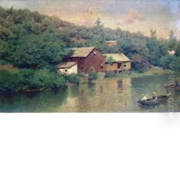 Canoes On The Lake Oil Painting by Henry Pember Smith