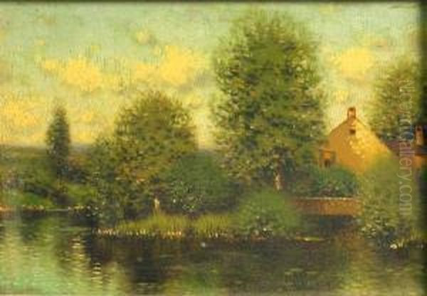 House By A Pond Oil Painting by Henry Pember Smith