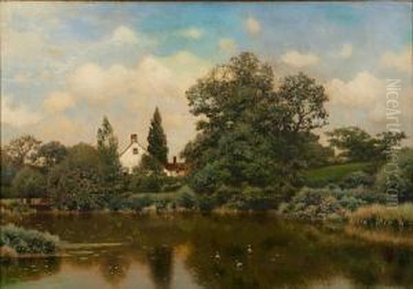 House On A Lake Oil Painting by Henry Pember Smith