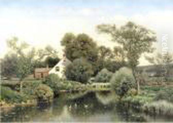 Landscape With House Near A Pond Oil Painting by Henry Pember Smith