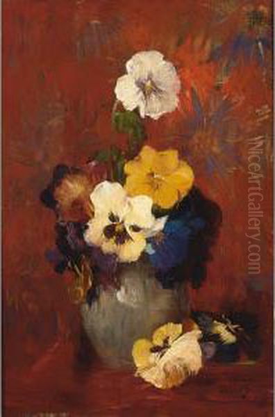 A Flower Still Life With Violets In A Stone Vase Oil Painting by Hobbe Smith