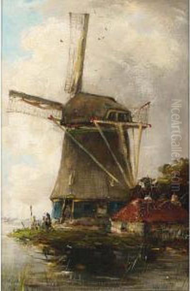 A Windmill In A River Landscape by Hobbe Smith