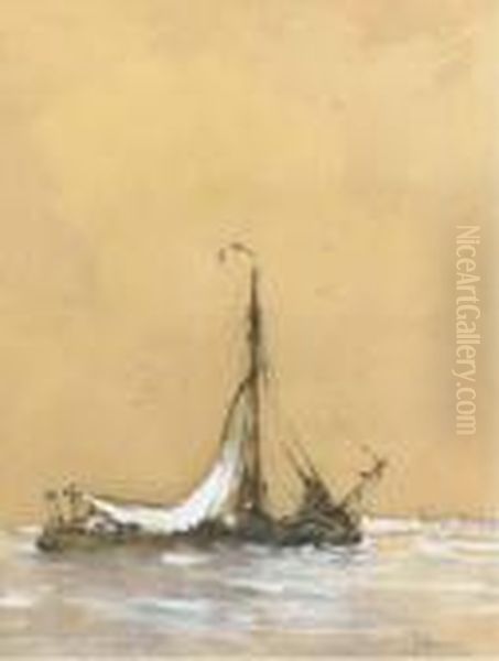 Sailing Barges On A Calm Oil Painting by Hobbe Smith