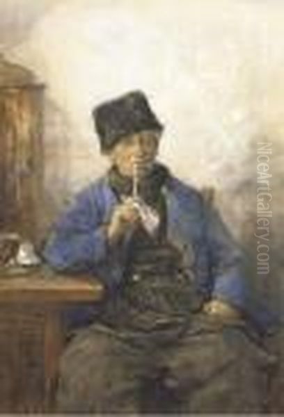 A Volendam Fisherman Smoking A Pipe Oil Painting by Hobbe Smith