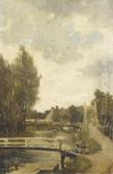 Bruggetje In Hilversum: Bridges On The Outskirts Of Hilversum Oil Painting by Hobbe Smith