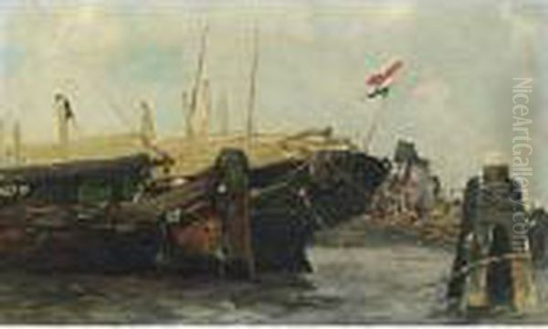 Amsterdam Harbour Oil Painting by Hobbe Smith