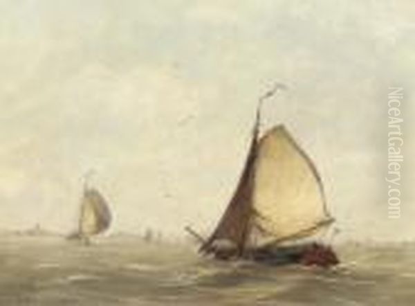 Sailingvessels In A Stiff Breeze Oil Painting by Hobbe Smith