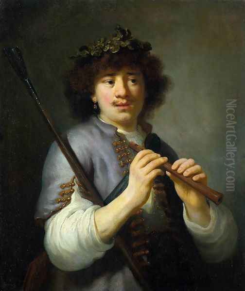 Rembrandt as Shepherd with Staff and Flute c. 1636 Oil Painting by Govert Teunisz. Flinck