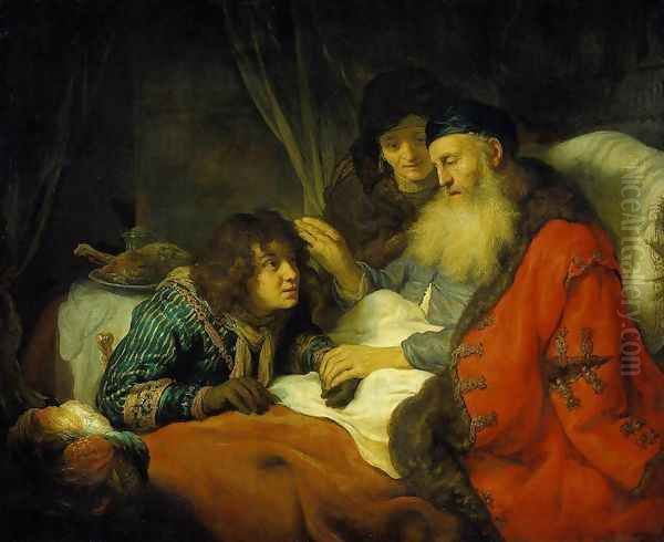 Isaac Blessing Jacob 1639 Oil Painting by Govert Teunisz. Flinck