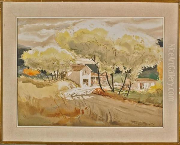 Depicting A Dirt Road Leading To A Country Home Among Trees Oil Painting by Jack Wilkinson Smith