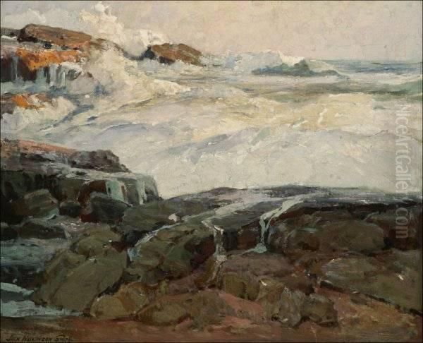 Coastal - Crashing Waves On Rocks Oil Painting by Jack Wilkinson Smith