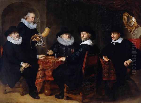 Four Governors of the Arquebusiers Civic Guard, Amsterdam 1642 Oil Painting by Govert Teunisz. Flinck