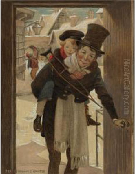 Study For Tiny Tim And Bob Cratchit On Christmas Day Oil Painting by Jessie Wilcox-Smith