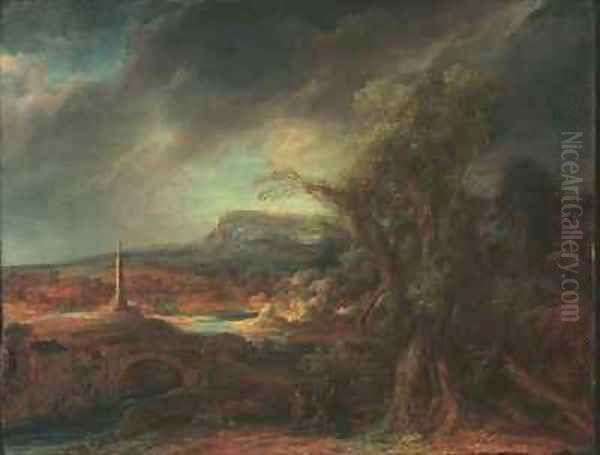 Landscape with Obelisk Oil Painting by Govert Teunisz. Flinck