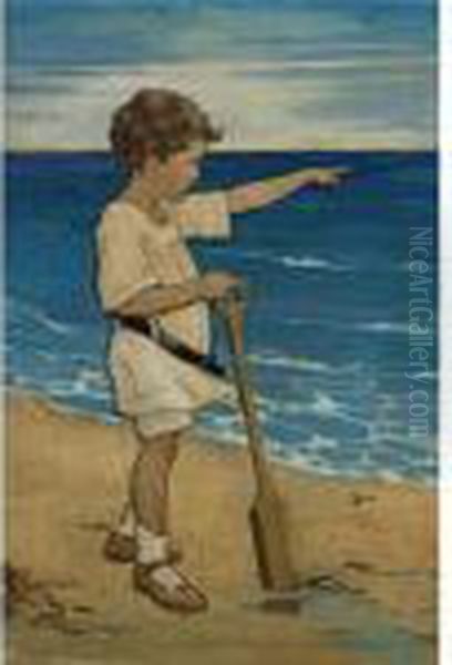 Daddy's Over There Oil Painting by Jessie Wilcox-Smith