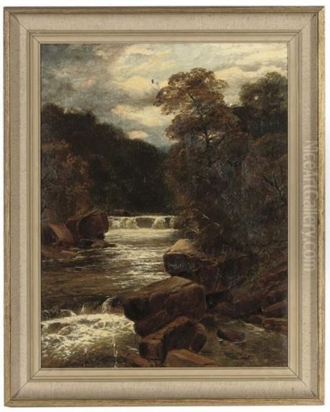 A Waterfall In Spate; And A River In A Wooded Landscape Oil Painting by John Brandon Smith