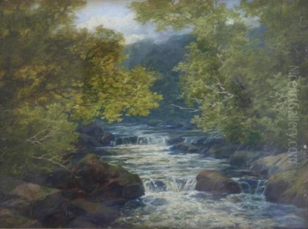 A Wooded River View Oil Painting by John Brandon Smith