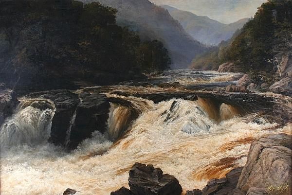 A Highland Stream, In Spate Oil Painting by John Brandon Smith