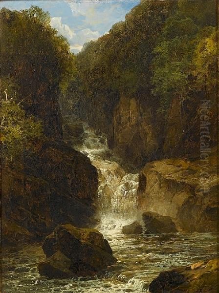 A Waterfall Oil Painting by John Brandon Smith