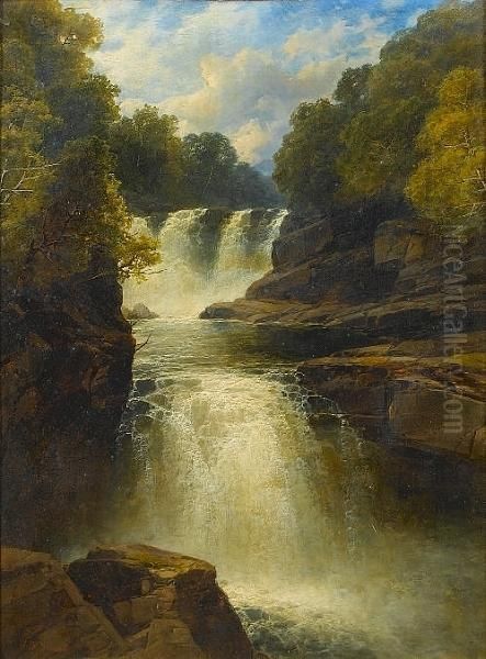 Shallow Falls, North Wales Oil Painting by John Brandon Smith