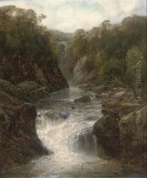 A Waterfall In A Narrow Valley Oil Painting by John Brandon Smith