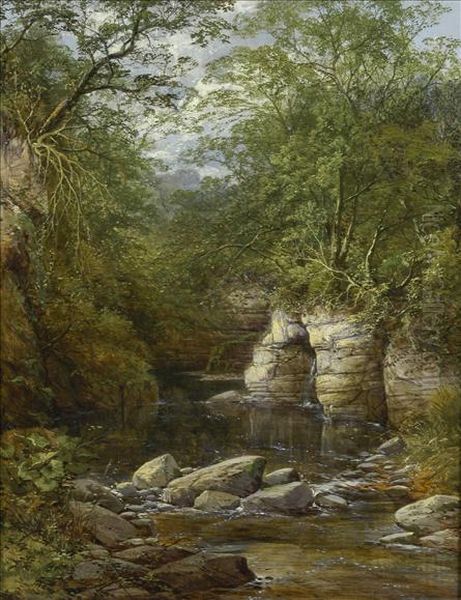 In North Wales, A Woodland Stream Oil Painting by John Brandon Smith