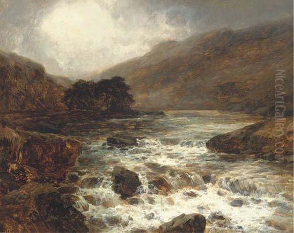 River From The Hills, In Full Spate Oil Painting by John Brandon Smith