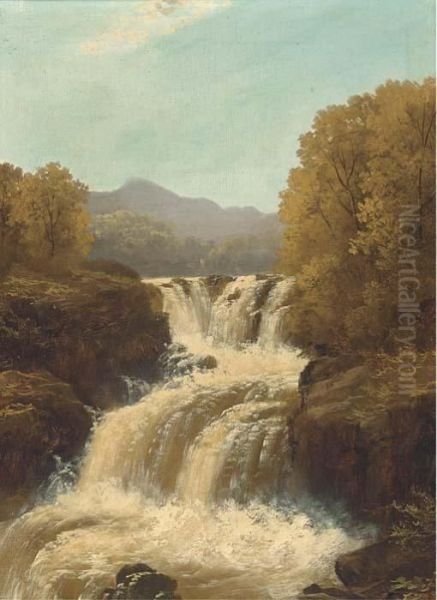 A Waterfall In Full Spate; And A Tranquil Pool Oil Painting by John Brandon Smith