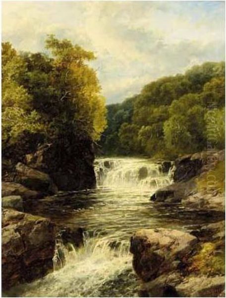 Waterfall Near Onllwyn, South Wales Oil Painting by John Brandon Smith