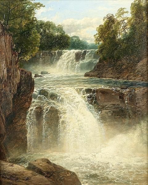 The Swallow Falls, Vale Of Neath Oil Painting by John Brandon Smith