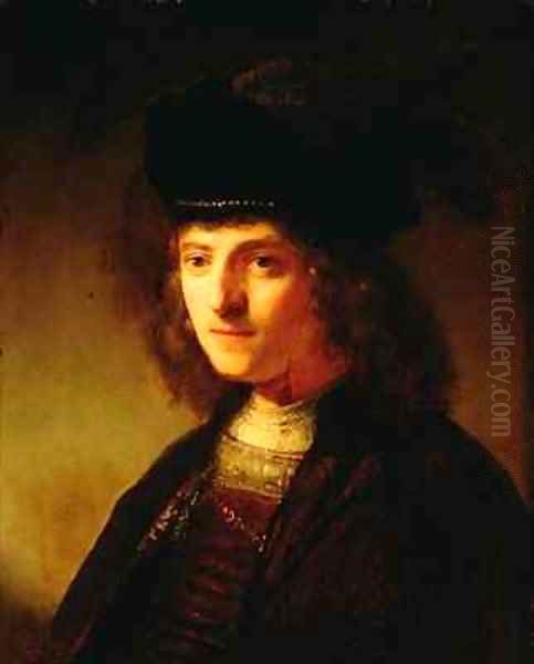 A Young Man in a Feathered Beret Oil Painting by Govert Teunisz. Flinck