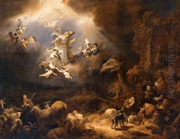 Angels Announcing the Birth of Christ to the Shepherds Oil Painting by Govert Teunisz. Flinck