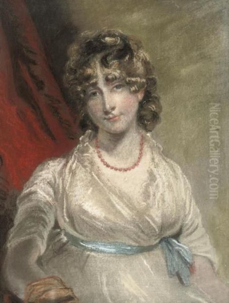 Portrait Of Mrs Arabella Bouverie, Half-length, With A Blue Ribbon Oil Painting by John Raphael Smith