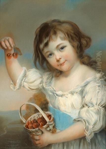 A Girl With A Basket Of Cherries Oil Painting by John Raphael Smith