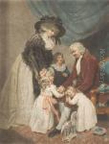 A Visit To The Grandfather Par W.ward Oil Painting by John Raphael Smith